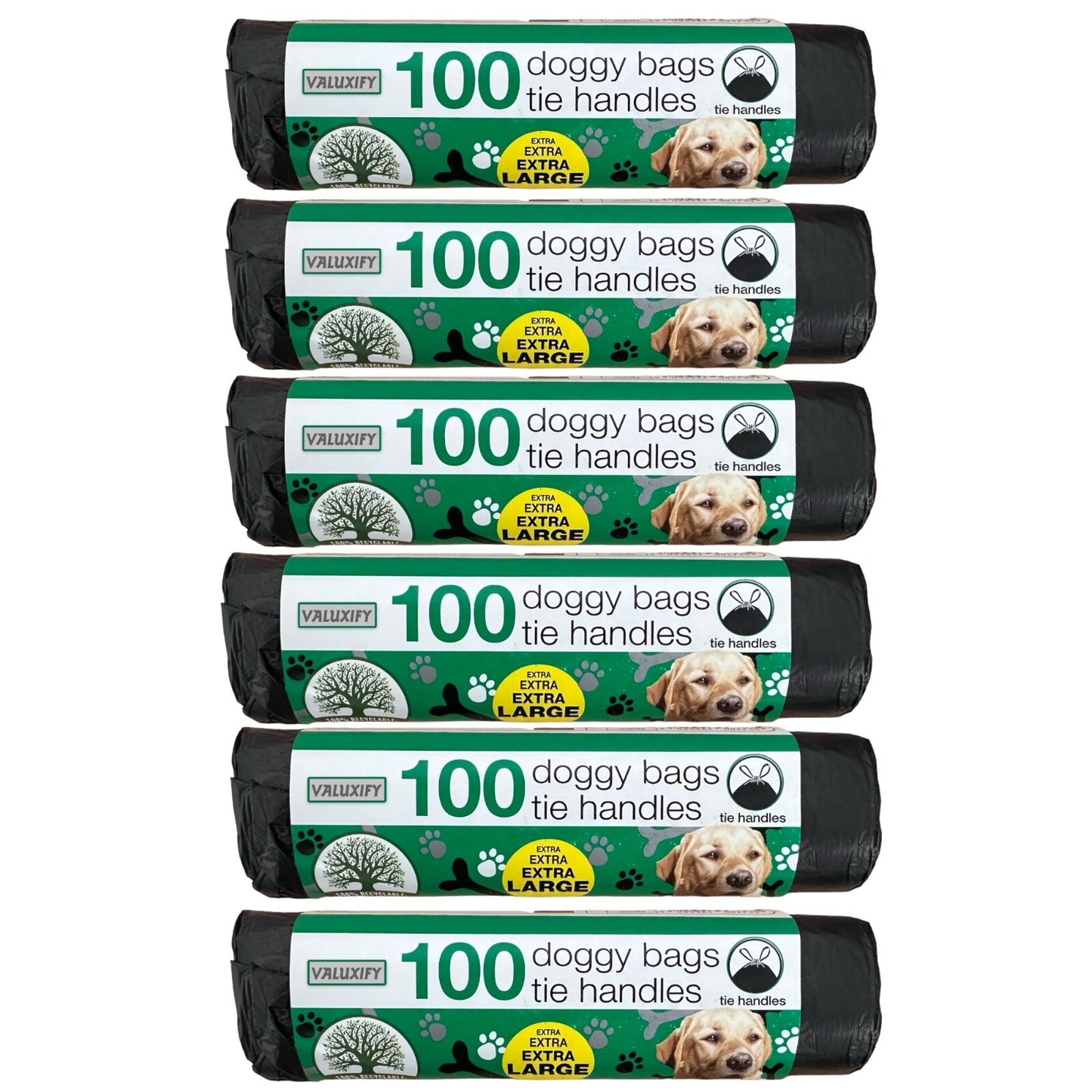 600x Dog Poo Bags Tie Handles Extra Large Extra Value Dog Poop Doggy Bags Rolls