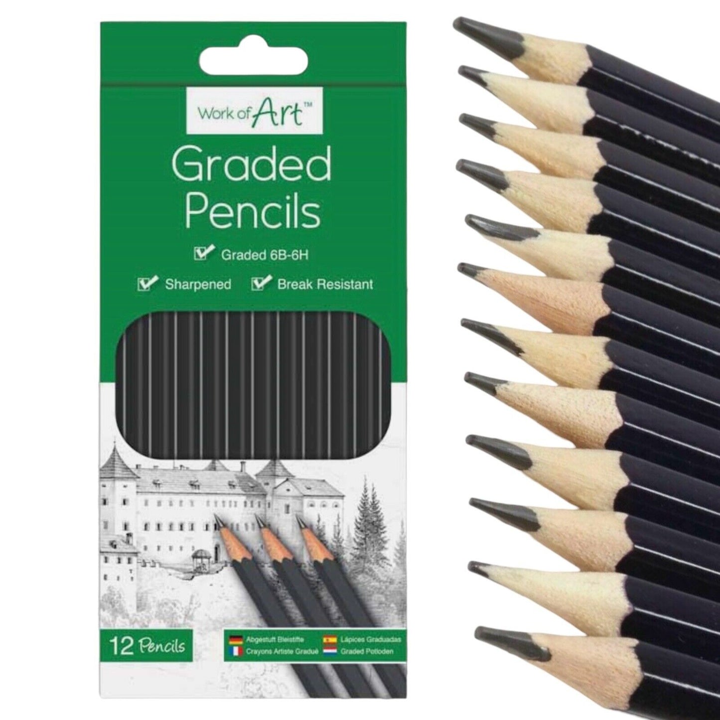 12 Graded Sketch Pencils Drawing Sketching Tones Shades Art Artist Picture Draw