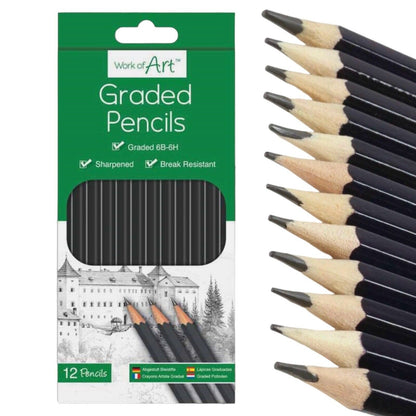 12 Graded Sketch Pencils Drawing Sketching Tones Shades Art Artist Picture Draw