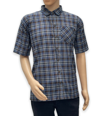 Men's Shirt Purple Check Short Sleeve Workwear Casual Outdoor Party Shirt XLarge