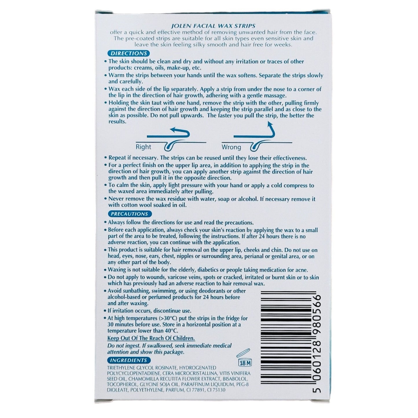 Jolen Face Facial Wax Strips Sensitive Skin Waxing Strips Face Wax Hair Removal