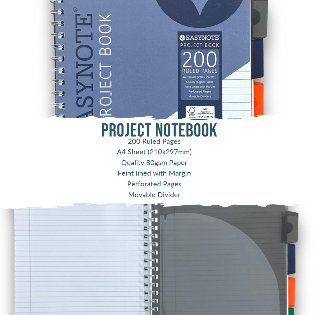 A4 Project Book Spiral Bound Notebook Pad with Subject Dividers 200 Pages UK