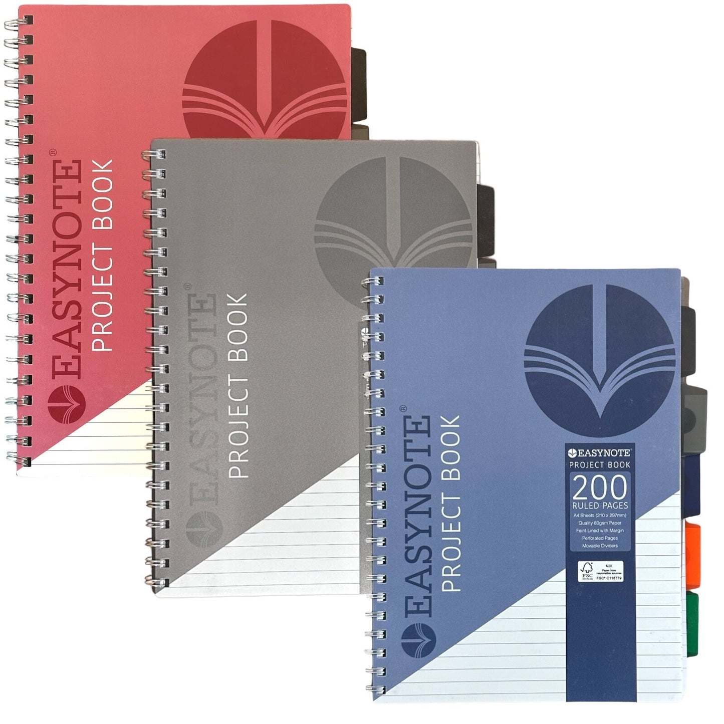 A4 Project Book Spiral Bound Notebook Pad with Subject Dividers 200 Pages UK