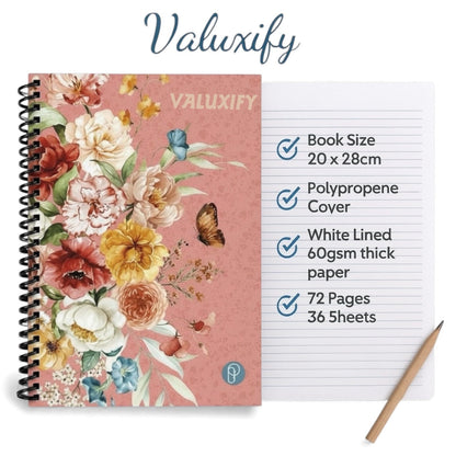 Spiral Notebook Lined Writing Pad 72 Pages Polypropylene Cover School 20x28cm