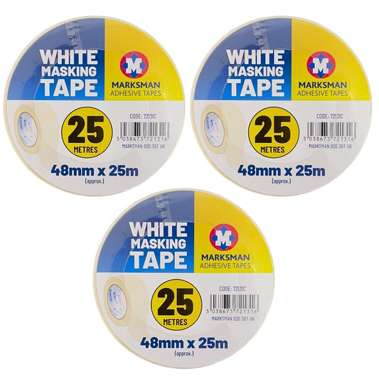 3 | WHITE MASKING TAPE 48MM - 48MM X 25M DIY CRAFT PAINTER EASY TEAR MARKSMAN