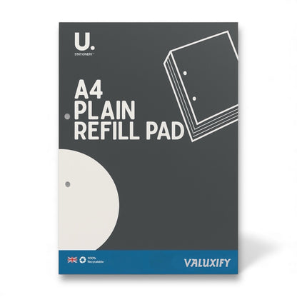6x A4 Plain Refill Pads Paper | 50 Sheets 100 Pages Each | 54gsm White Paper