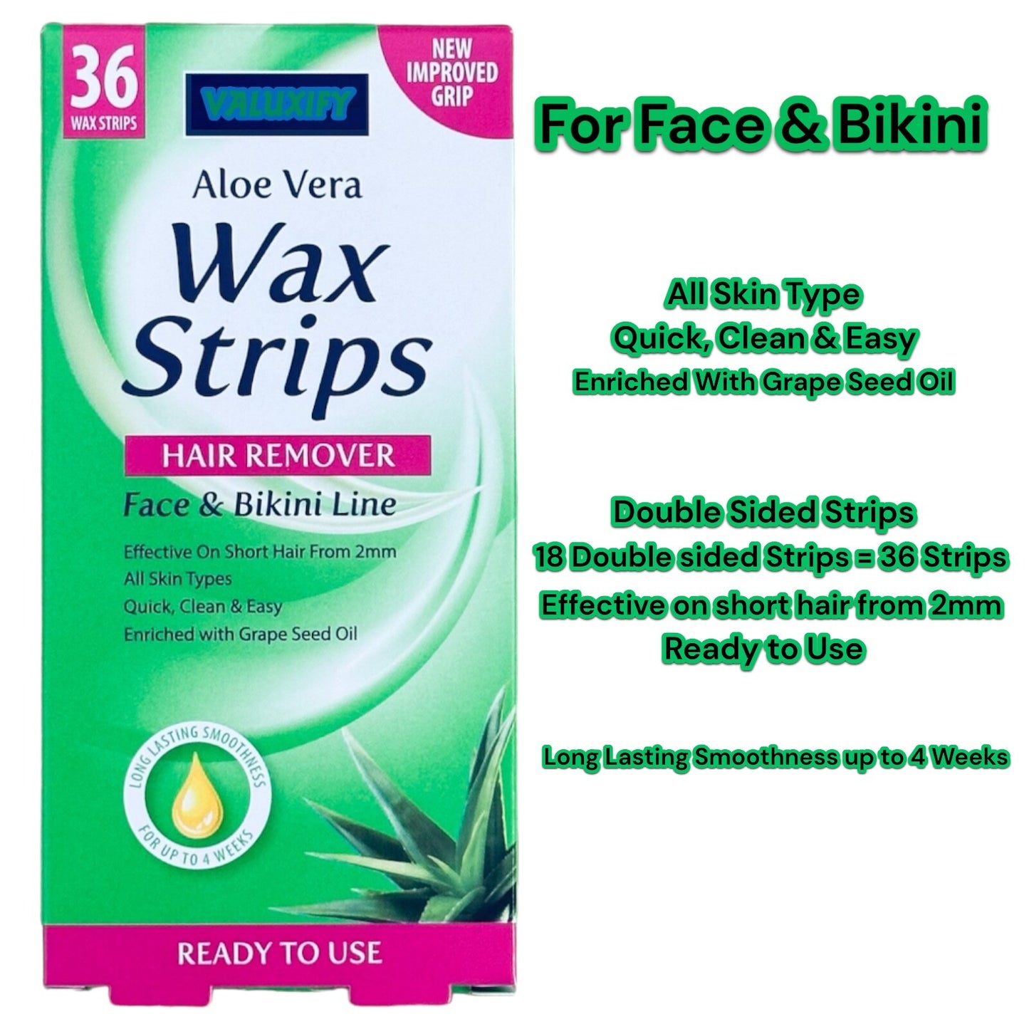 Face and Bikini Hair Removal Waxing Strips Ready to use Wax Beauty Formulas