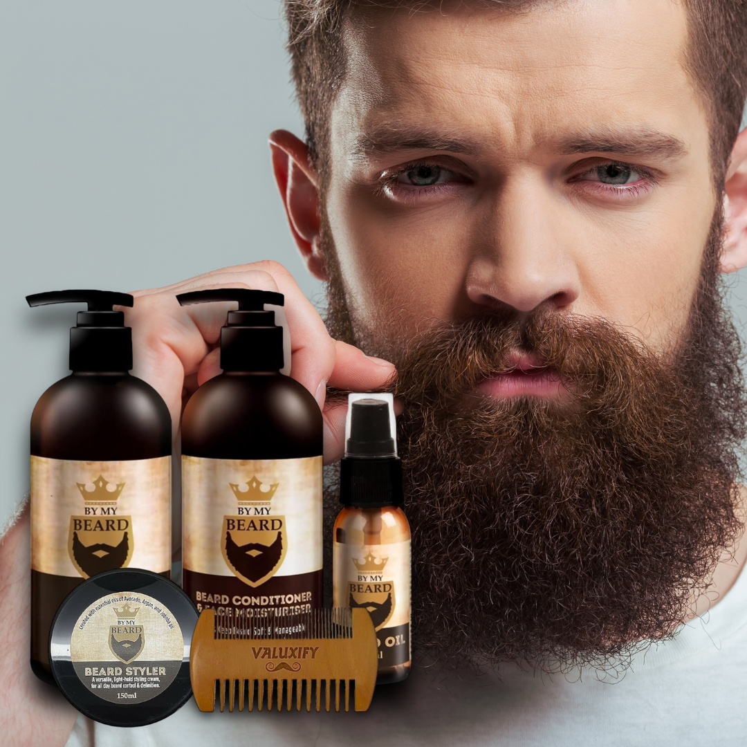 Men's Gent's Beard Grooming Kit Gift Set Shampoo Oil Wax Wooden Brush Comb Hair