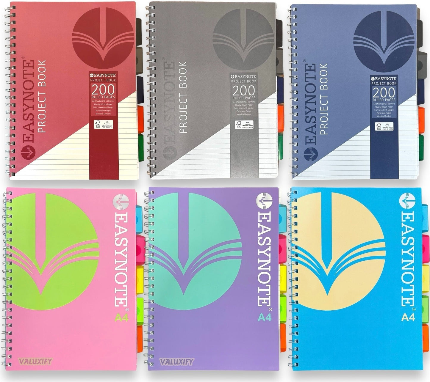 A4 Project Book Spiral Bound Notebook Pad with Subject Dividers 200 Pages UK