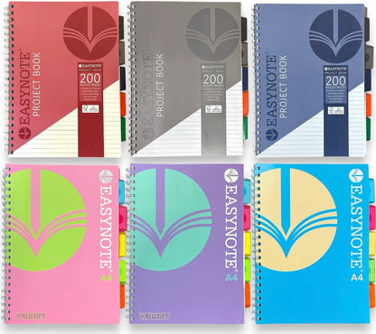 A4 Project Book Spiral Bound Notebook Pad with Subject Dividers 200 Pages UK