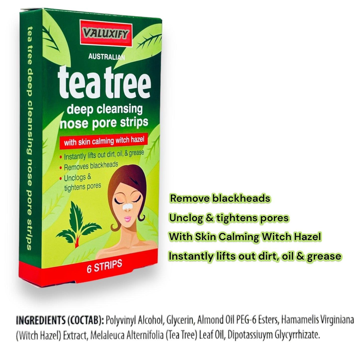 Nose Pore Strips Blackhead Removal Tea Tree Charcoal Deep Cleansing Unclog Pores