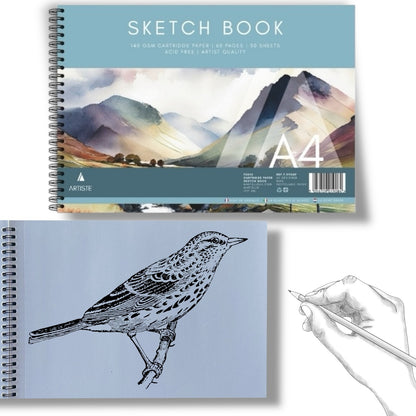 A4 Sketch Book White Paper Artist Craft Doodling Sketching 60 Pages Book Spiral