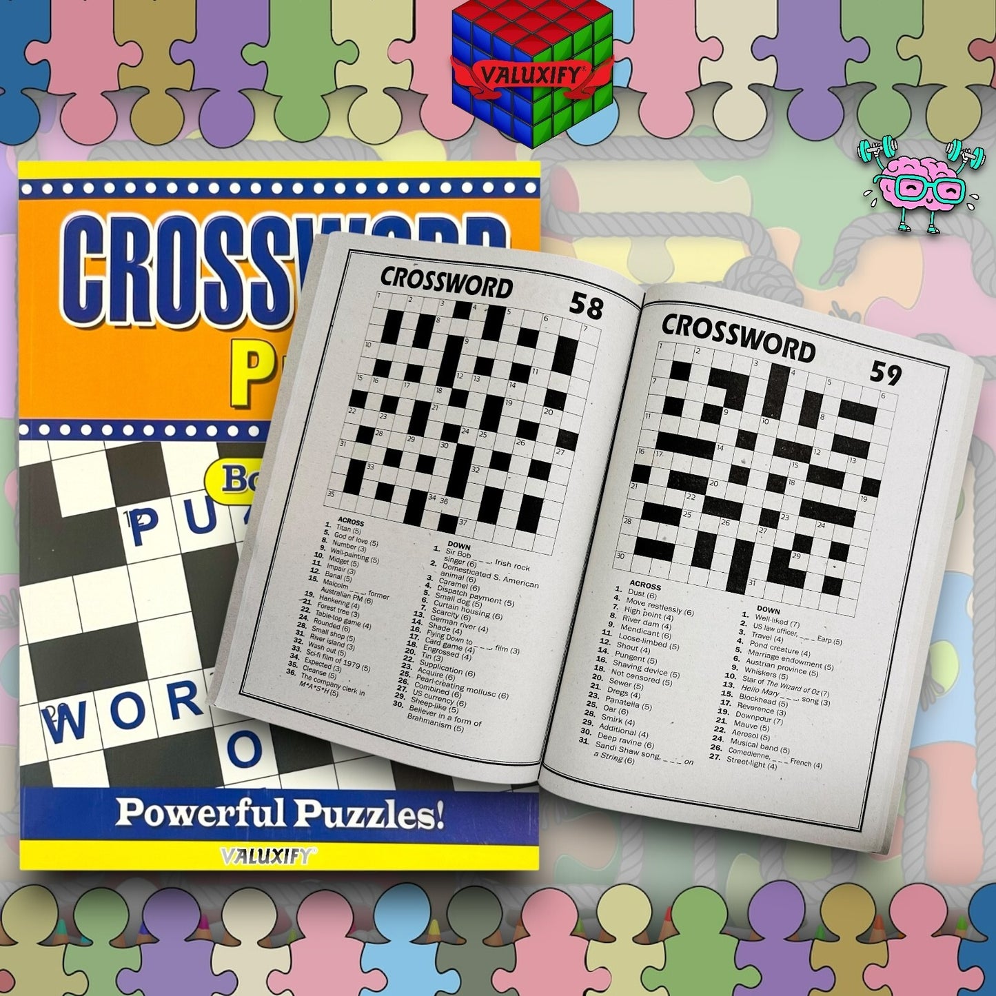 2 | Crossword Puzzles A4 Large Print Puzzle Book Trivia Fun Adult Children Brain