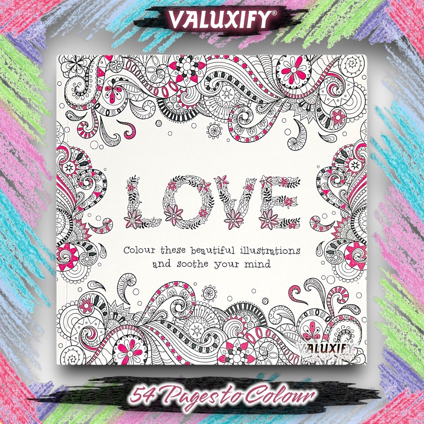 Adult Anti Stress Colouring Book Happy Love Mindfulness Tranquil Relaxing Colour