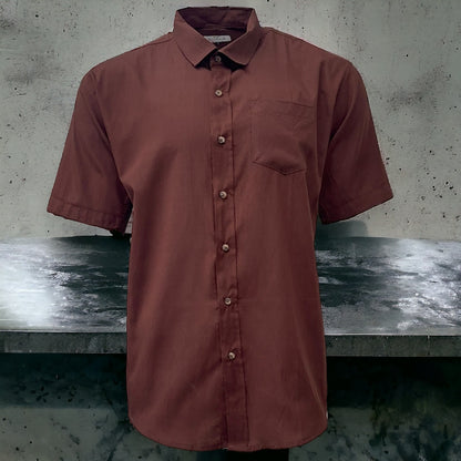 Mens Shirt Brown Short Sleeve Mens Shirt Work Casual Formal Regular Fit Shirt