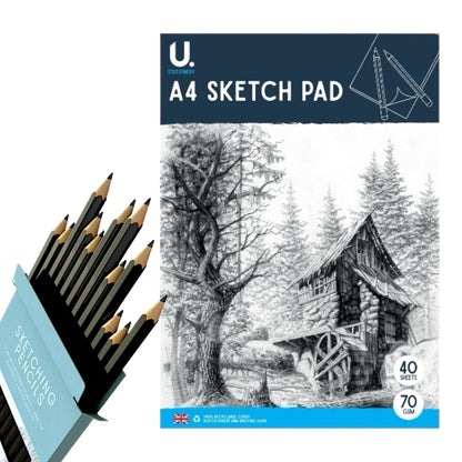 A4 Sketch Pad - White Paper Artist Craft Doodling Sketching With 12 Pencils