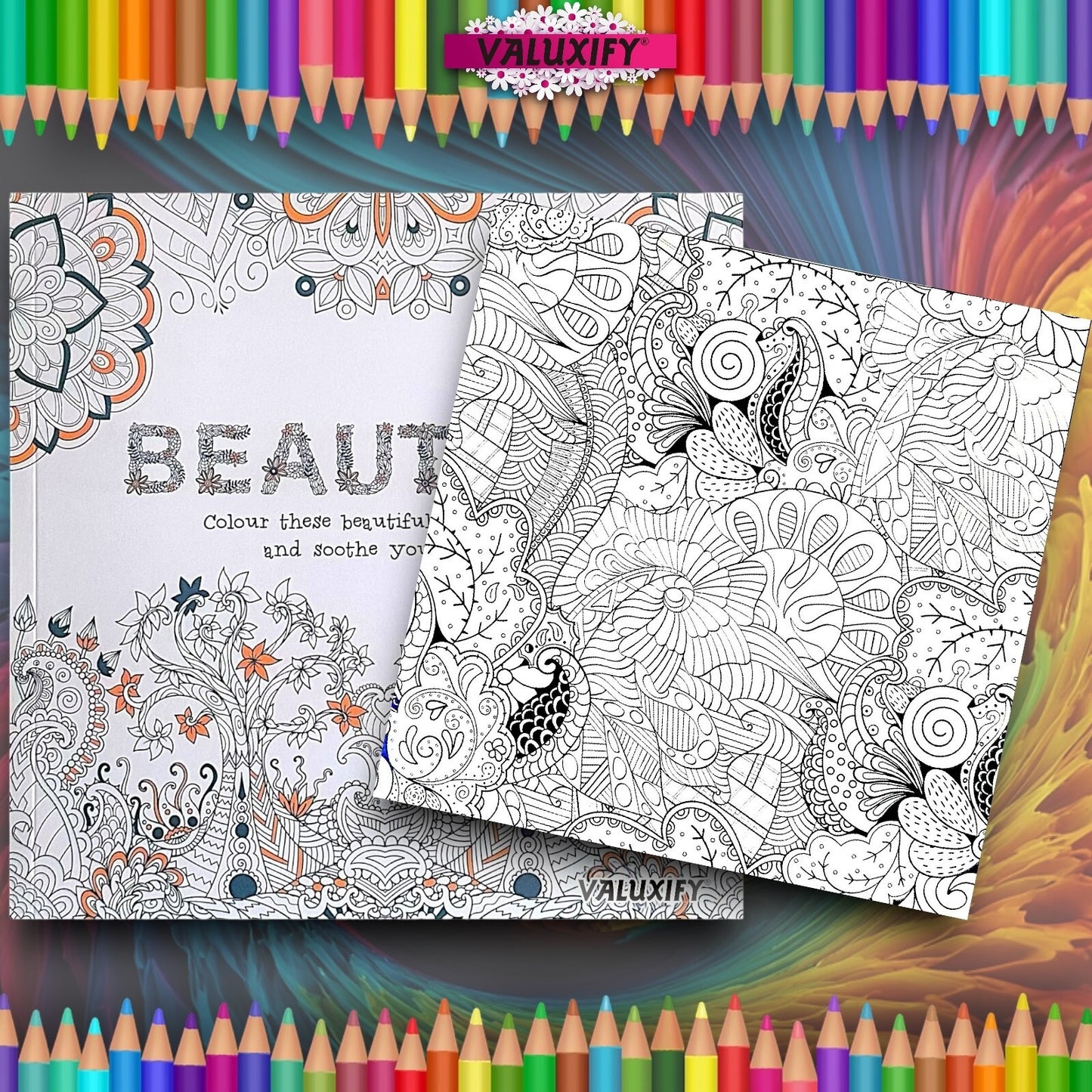 2x Adult Colouring Books Mindfulness Relax Your Mind Colour Therapy  20x20cm