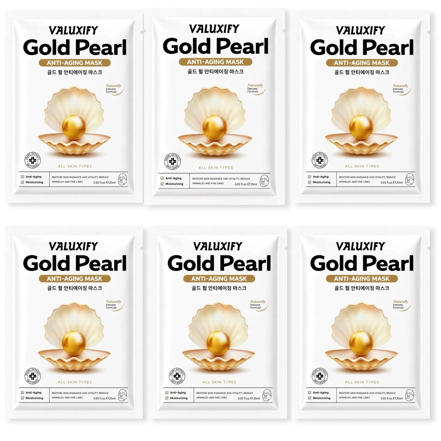 Face Sheet Masks Pack Of 6 Korean Skin Care Niacinamide Collagen Pearl Face Mask