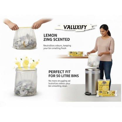 Mammoth Lemon Bin Liners Drawstring 15L Small Kitchen Rubbish Bags Scented