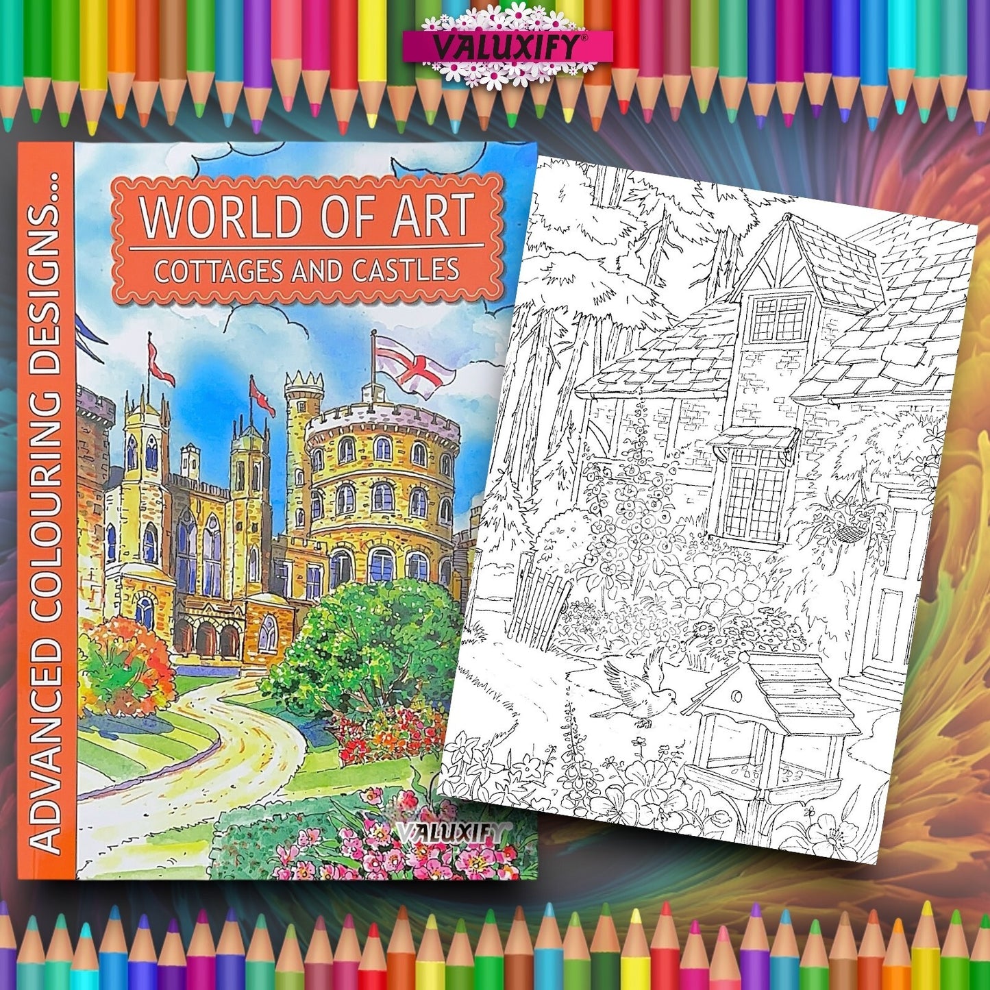World of Art Country Scenes Cottages Castles Colouring Books