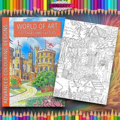 World of Art Country Scenes Cottages Castles Colouring Books
