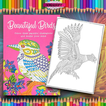 BIRDS ADULT COLOURING BOOK ANTI STRESS RELAXING BOOK THERAPY COLOUR THERAPY A4