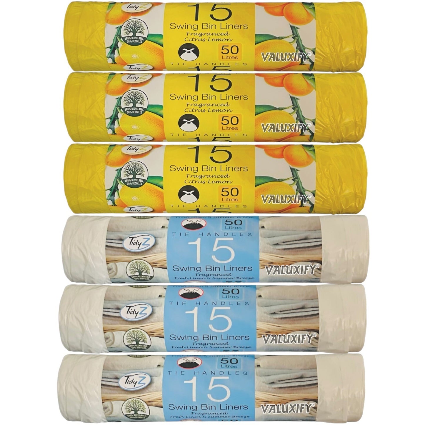 45 Swing Bin Liners 50ltr Tie Handles Odor Neutralizing Random Scent