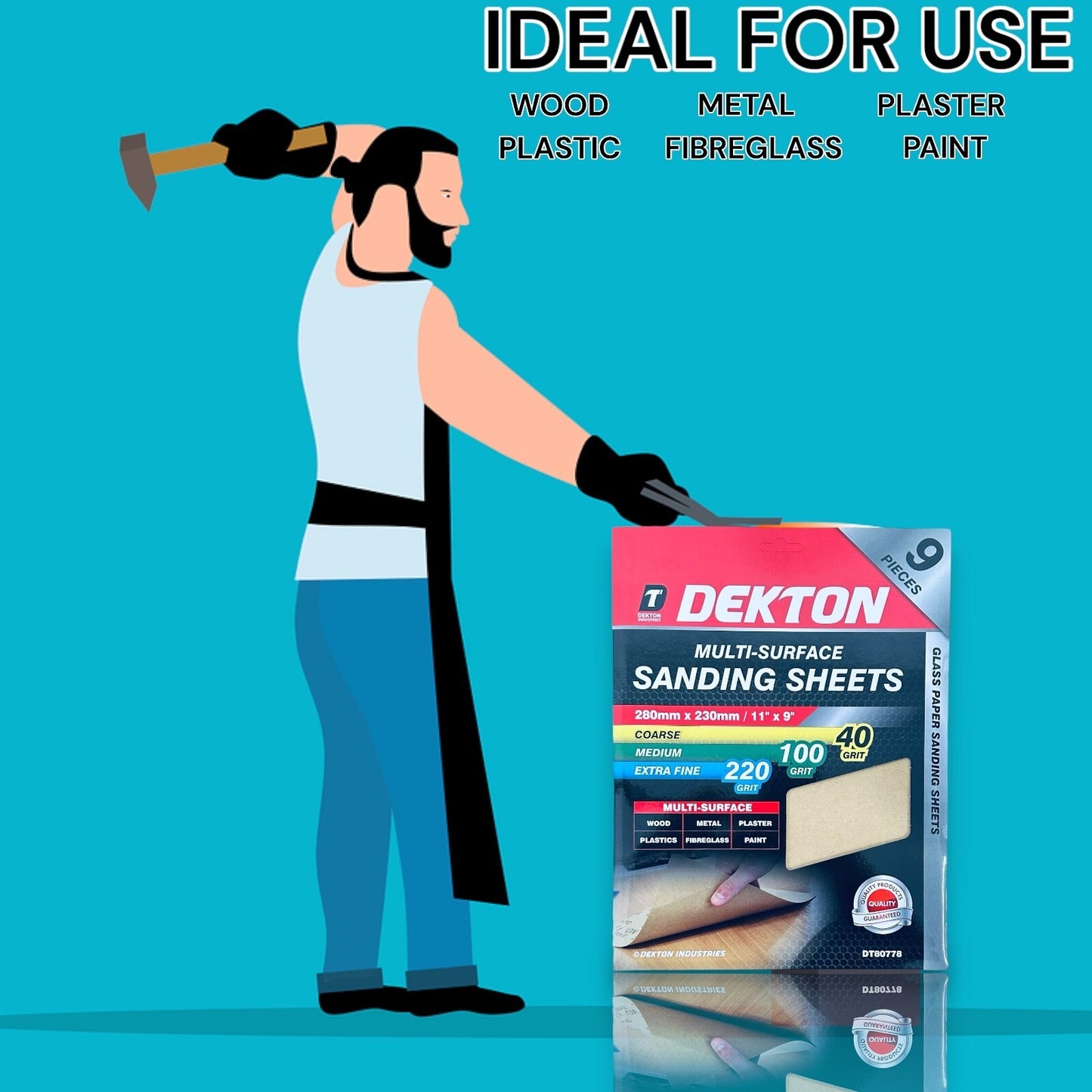 Assorted  Sanding Sheet Multi-Surface, 9 Sheets, 280mm x 230mm, 40, 100