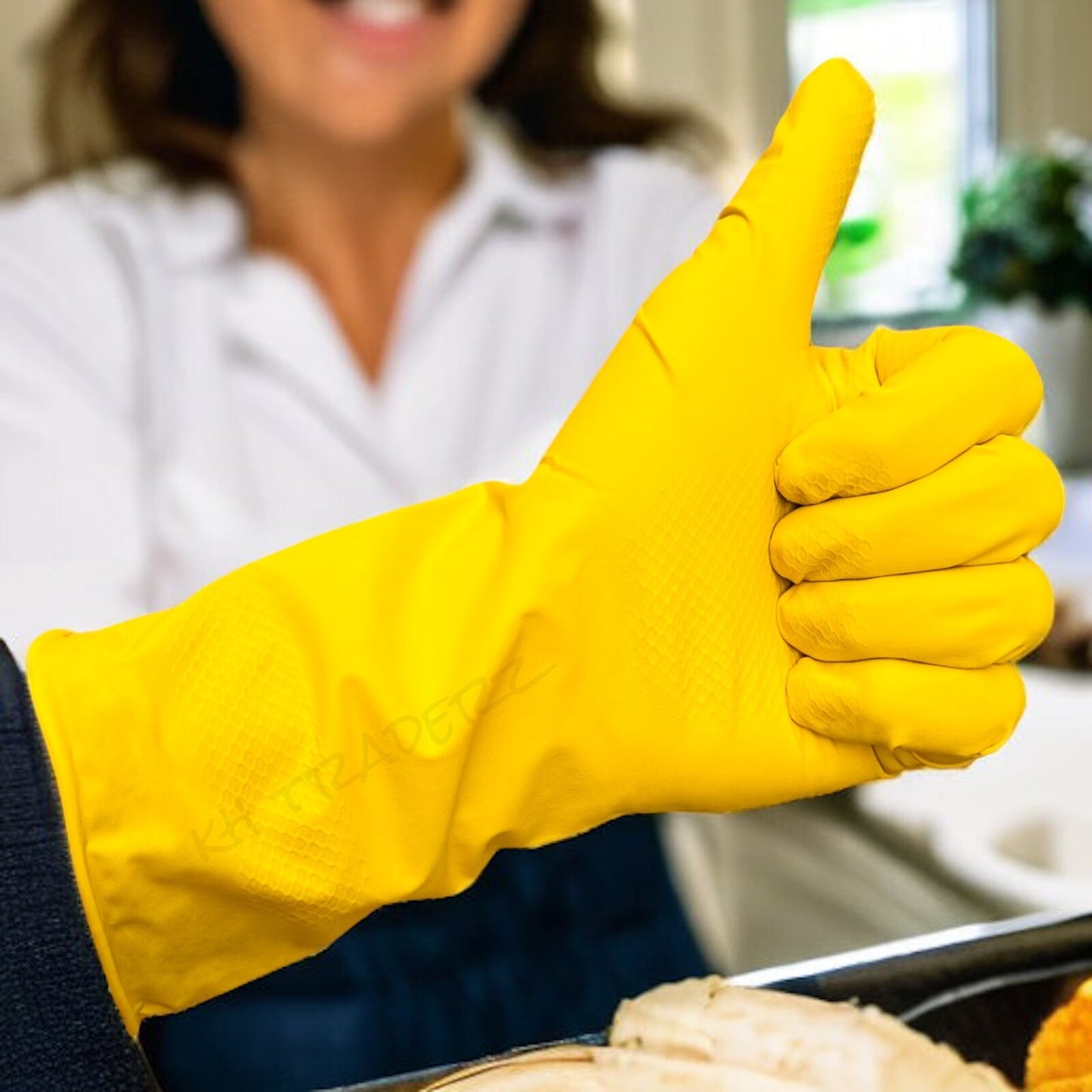 Rubber Gloves Medium Household Long Sleeve Washing Up Kitchen Cleaning 2 Pairs