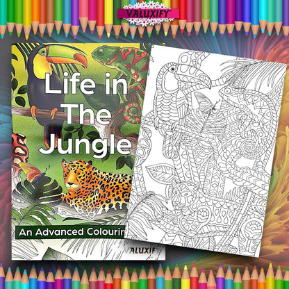 Adult Advance Jungle Colouring Book Colour Therapy Anti Stress 18 Pencils