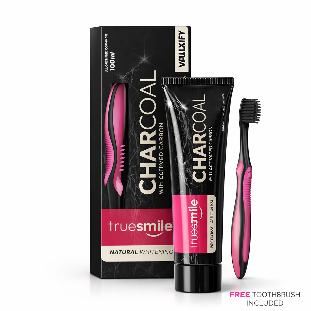 Truesmile Charcoal Toothpaste Fluoride Free  Activated Carbon Free Toothbrush