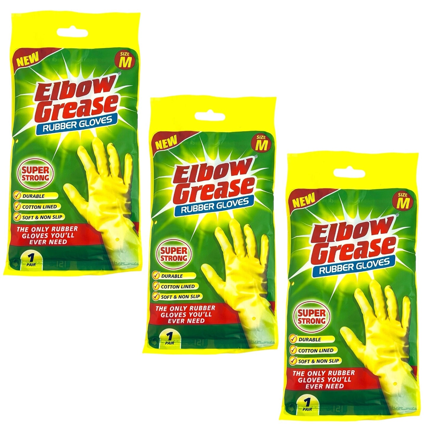 Elbow Grease Rubber Gloves Super Strong Cotton Lined Durable MEDIUM Non Slip