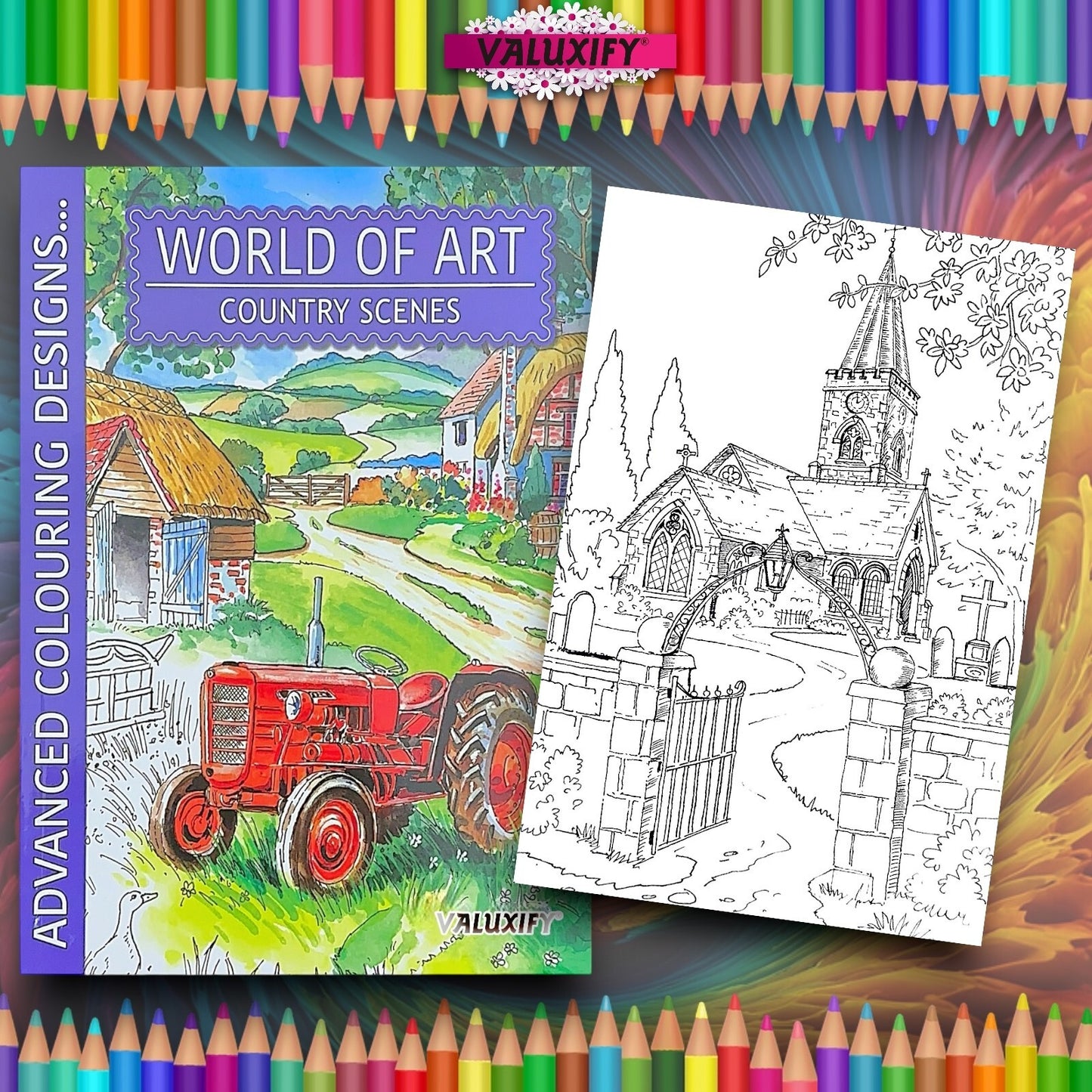 World of Art Country Scenes Cottages Castles Colouring Books
