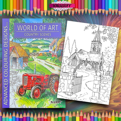 World of Art Country Scenes Cottages Castles Colouring Books