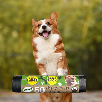 100x Doggy Poop Bags Tie Handle Extra Strong Extra Large and  Double Thick bags