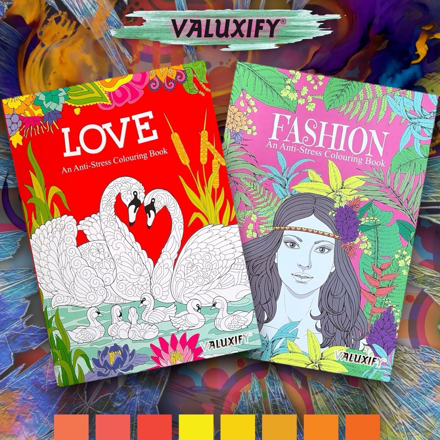 2 Adult Colouring Books Fashion Love Anti Stress Colour Therapy Mind Relax A4