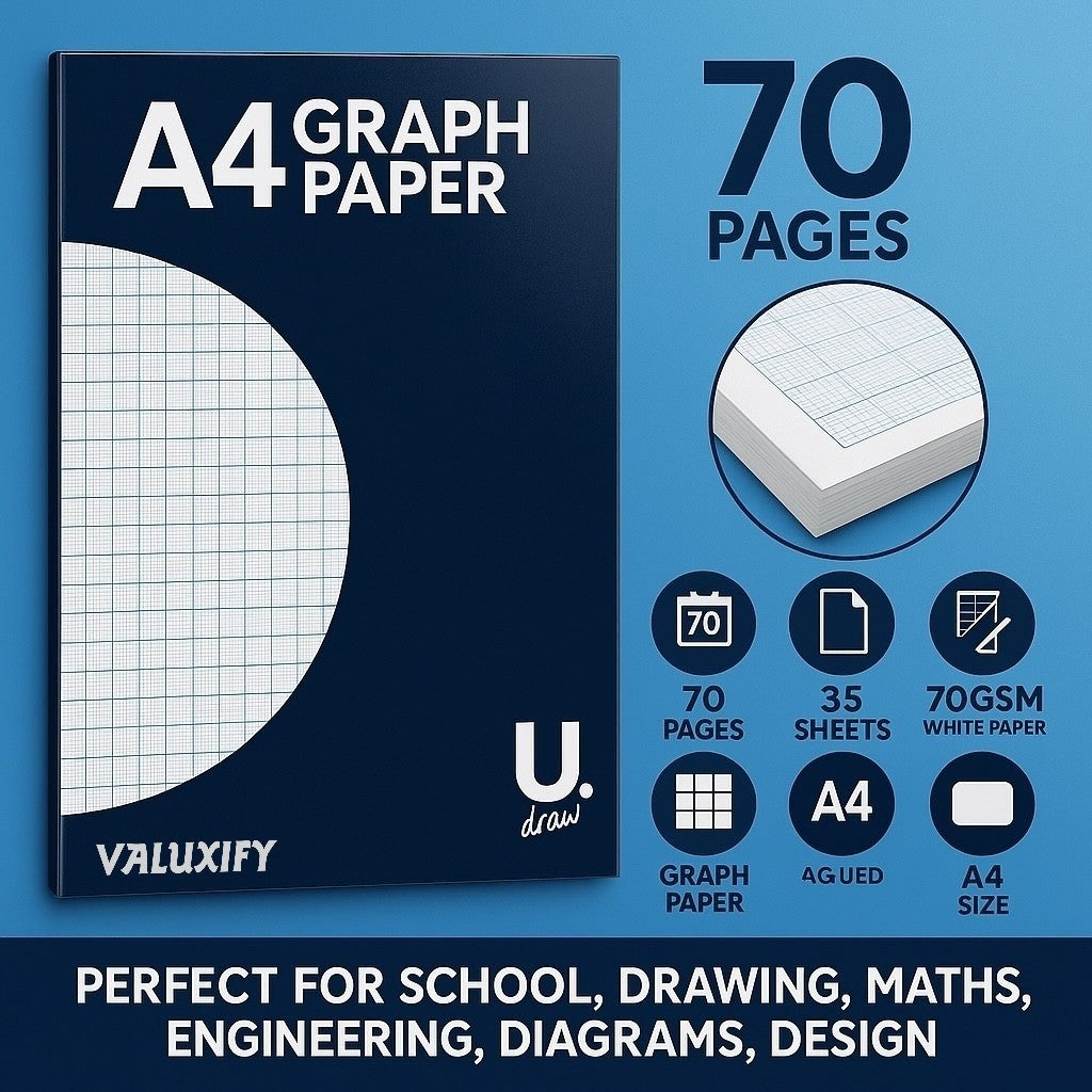 3x A4 Graph Paper Pads | 70 Pages 70gsm Page | Squared Maths & Technical Drawing