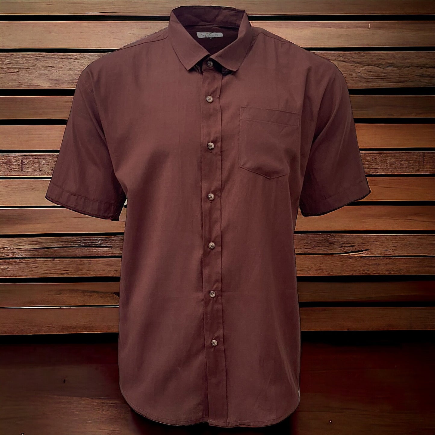 Mens Shirt Brown Short Sleeve Mens Shirt Work Casual Formal Regular Fit Shirt