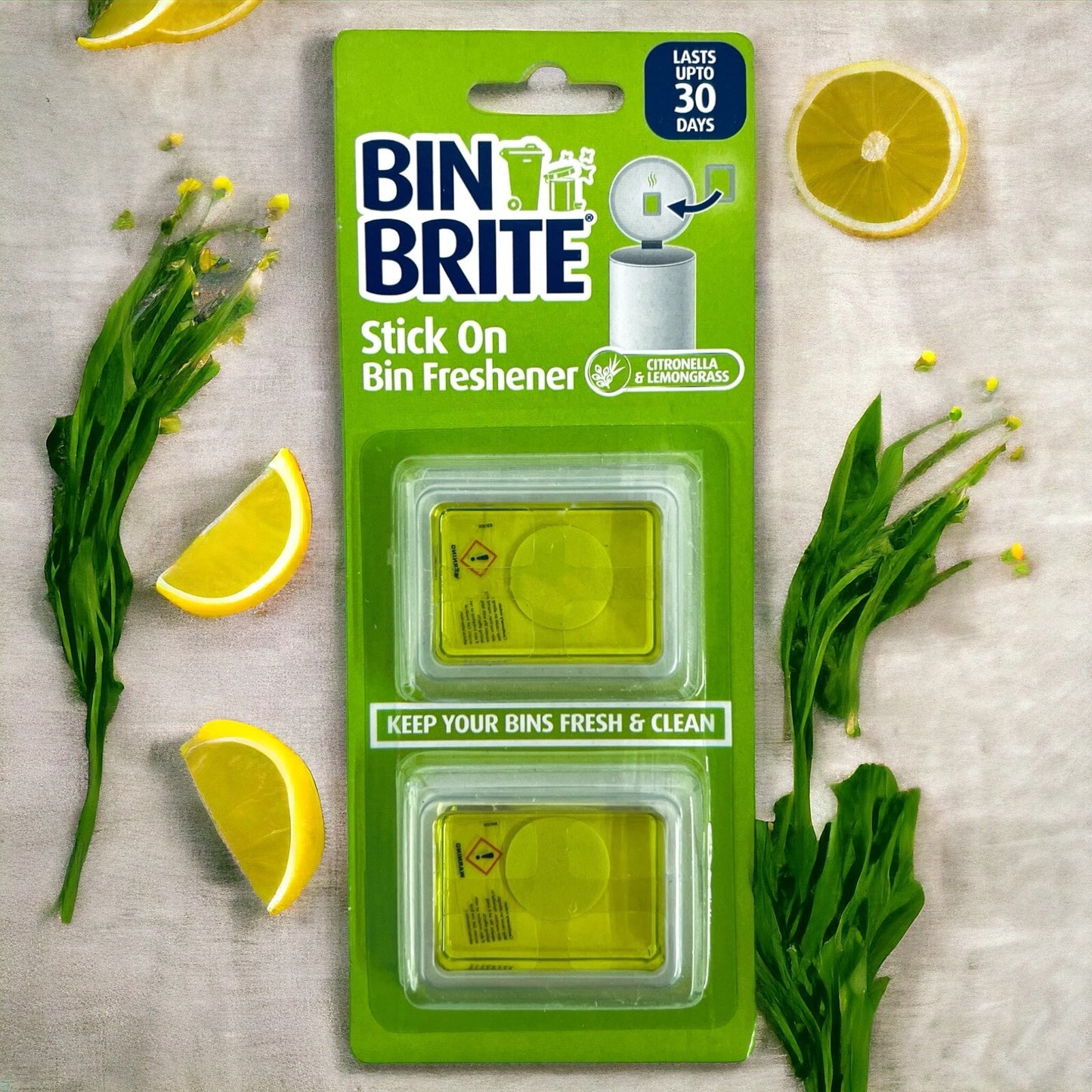 3pk BIN AIR FRESHNERS Lemongrass Kitchen Dustbin Swing Pedal Odour Remover