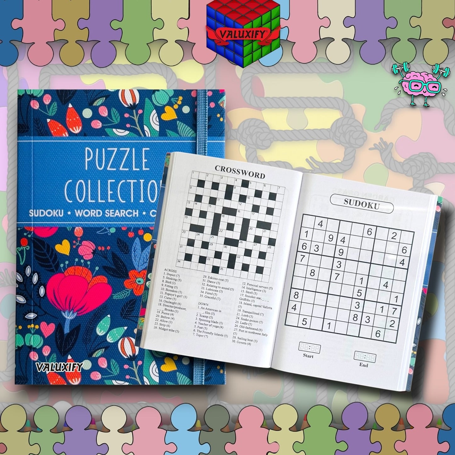 A6 Premium Puzzle Book Crossword Sudoku Word Search Travel Brain Activity Puzzle