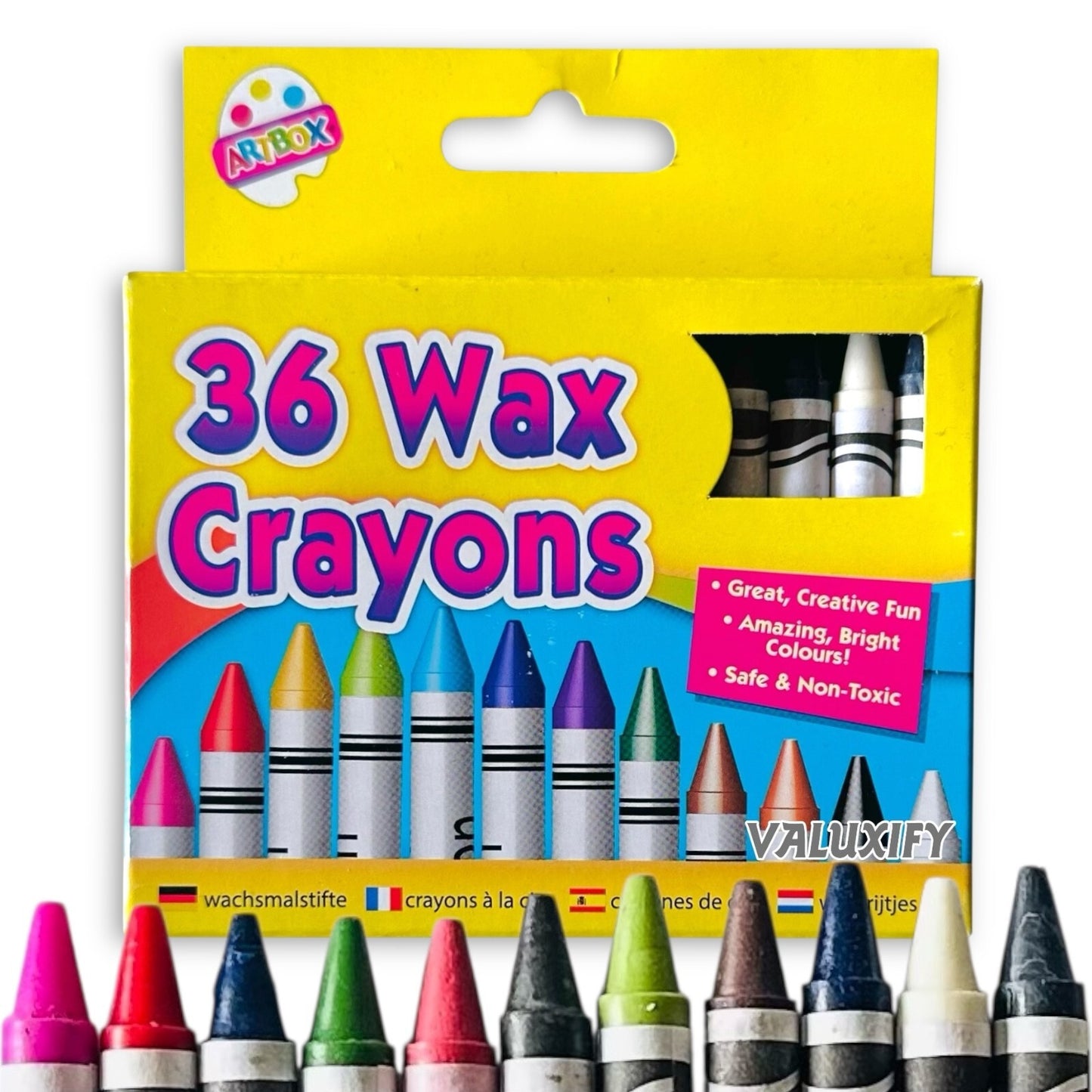 Artbox Wax Colouring Crayons Assorted Colours For All Kids Arts & Crafts 36pcs