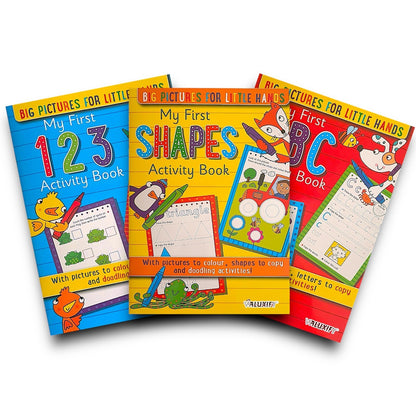 3 X KIDS ACTIVITY FIRST LEARNING BOOKS NUMBERS SHAPES LETTER COPY TRACE