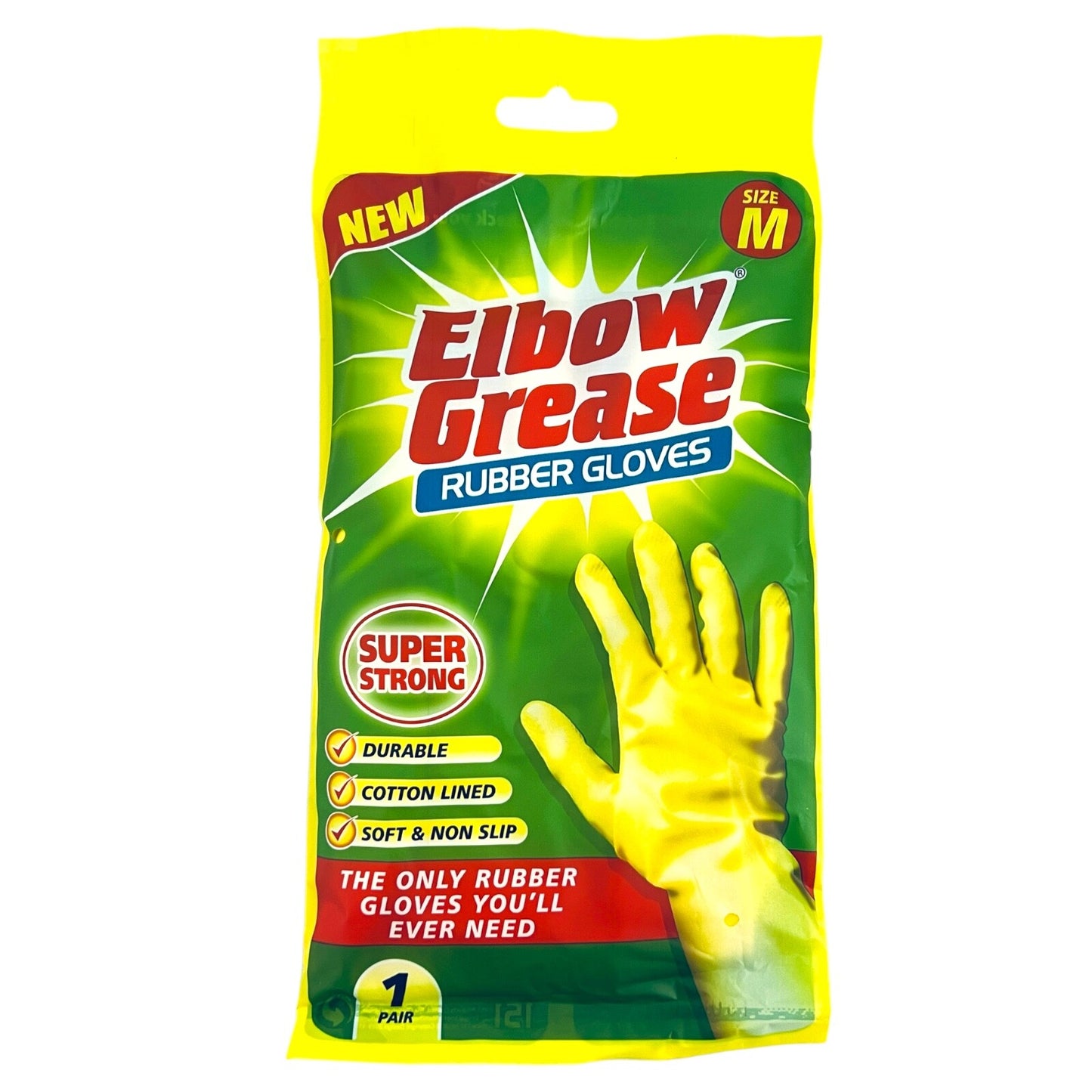 Elbow Grease Rubber Gloves Super Strong Cotton Lined Durable MEDIUM Non Slip