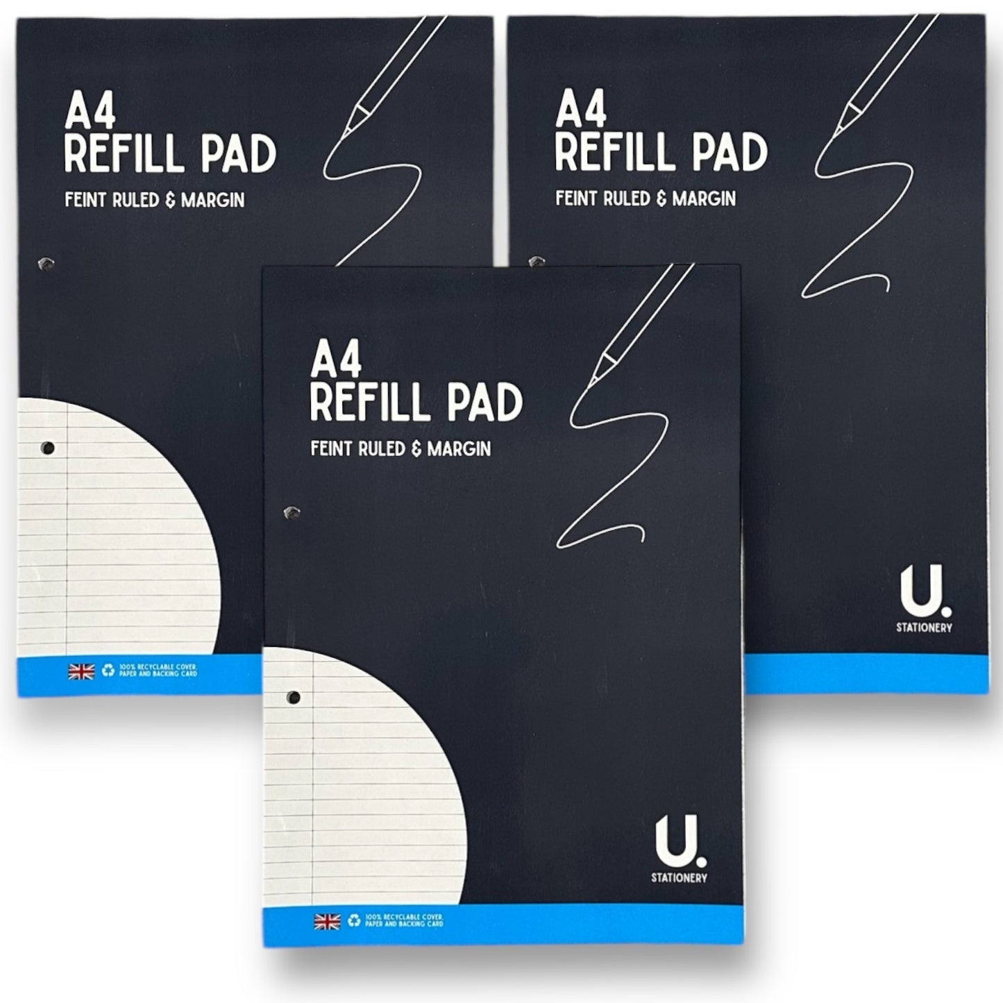 a4 ruled refill pads 3 pack 130 pages 54gsm feint ruled with margin
