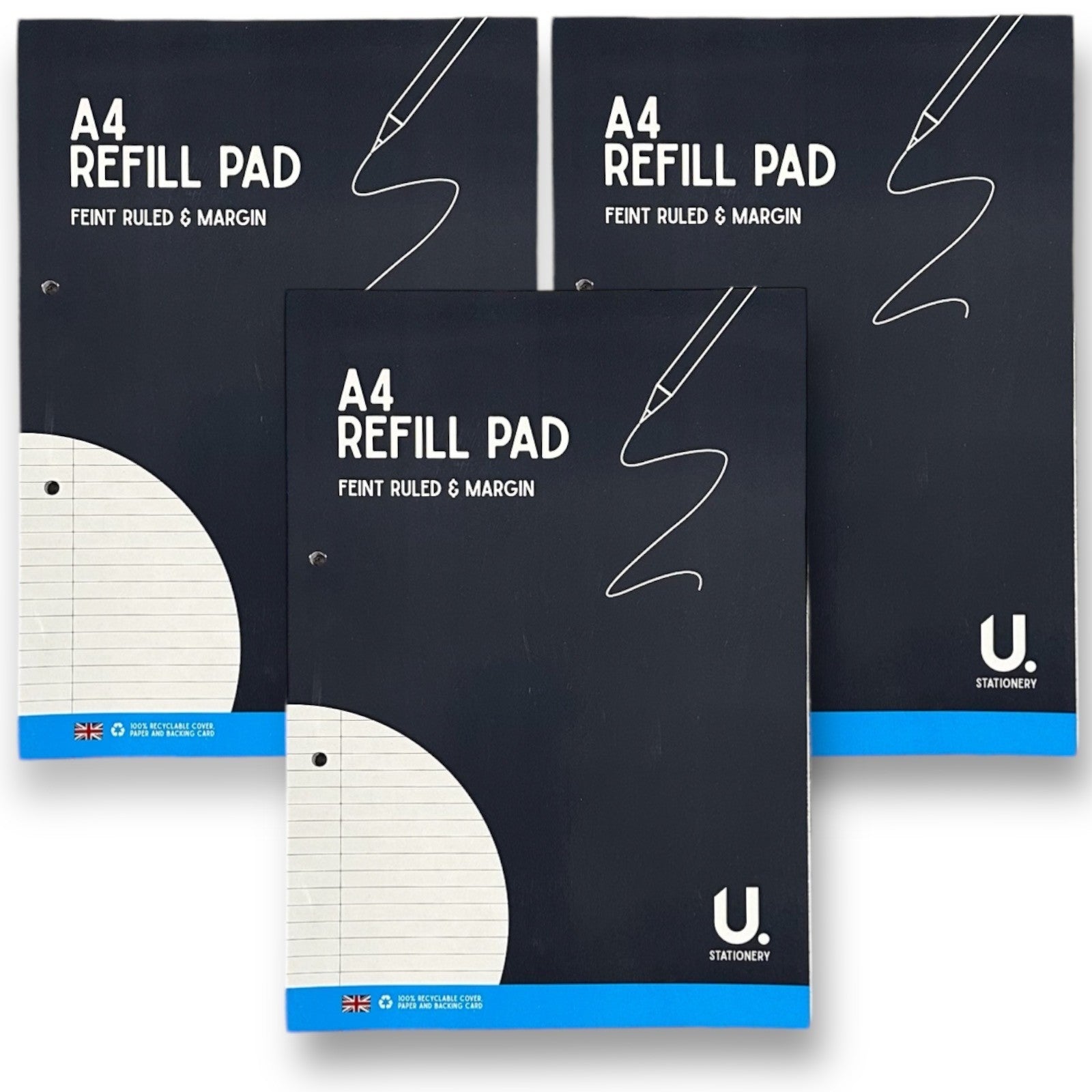 a4 ruled refill pads 3 pack 130 pages 54gsm feint ruled with margin
