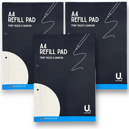 a4 ruled refill pads 3 pack 130 pages 54gsm feint ruled with margin
