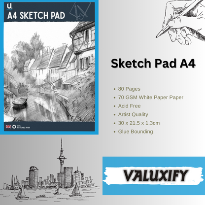 A4 Sketch Pad - White Paper Artist Craft Doodling Sketching With 12 Pencils