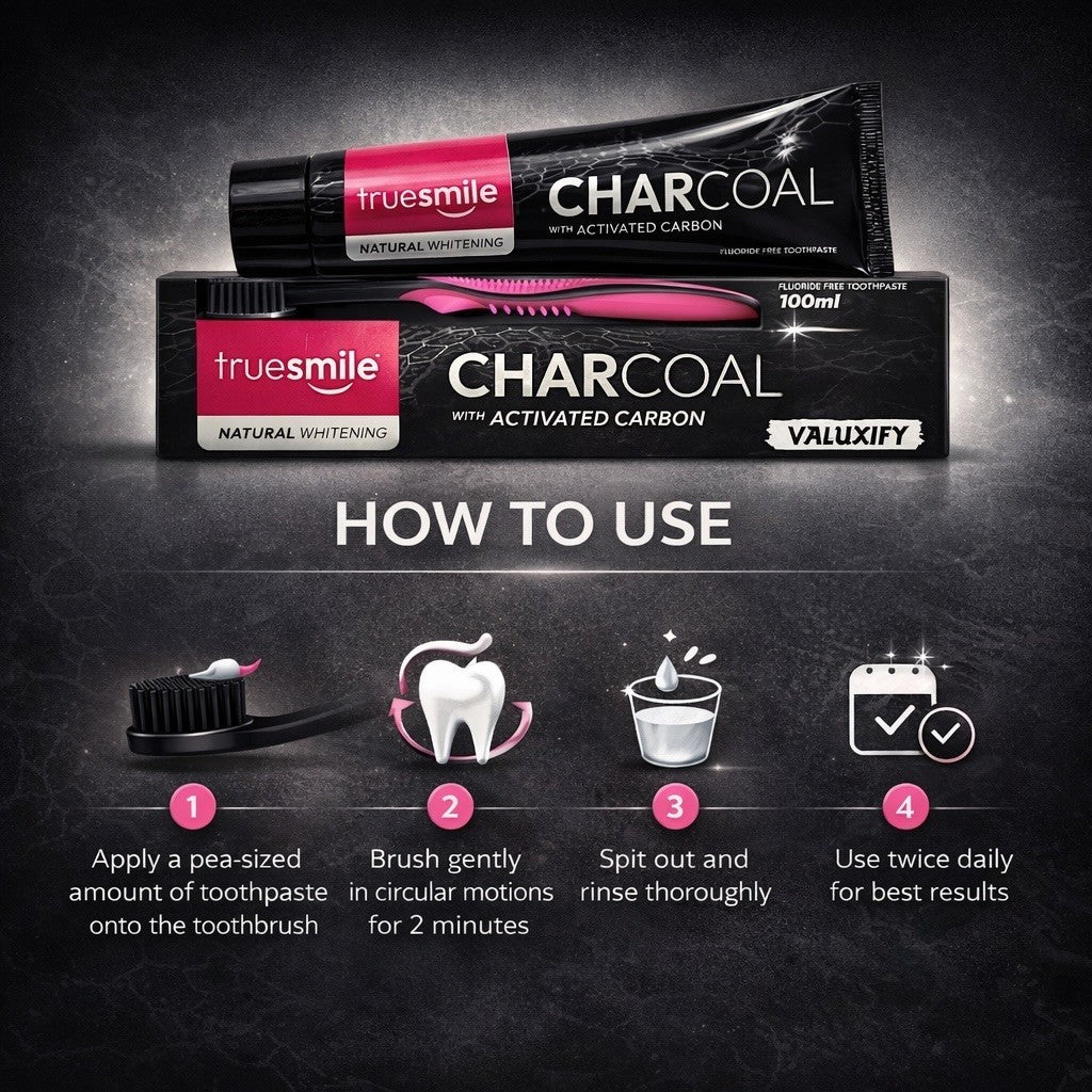 Truesmile Charcoal Toothpaste Fluoride Free  Activated Carbon Free Toothbrush