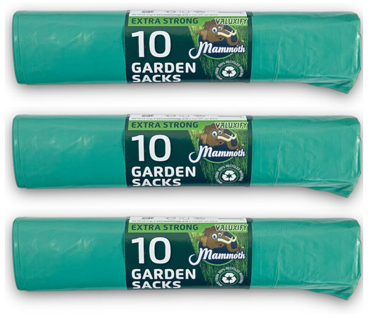 30 GARDEN WASTE SACKS BAGS STRONG LARGE HEAVY DUTY GREEN  RUBBISH BIN BAGS 80L