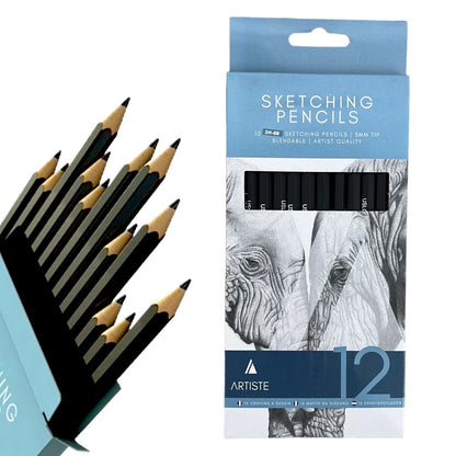 12 Sketching Pencils Art Artistist Quality  Blendable 3MM Tip 2H-8B